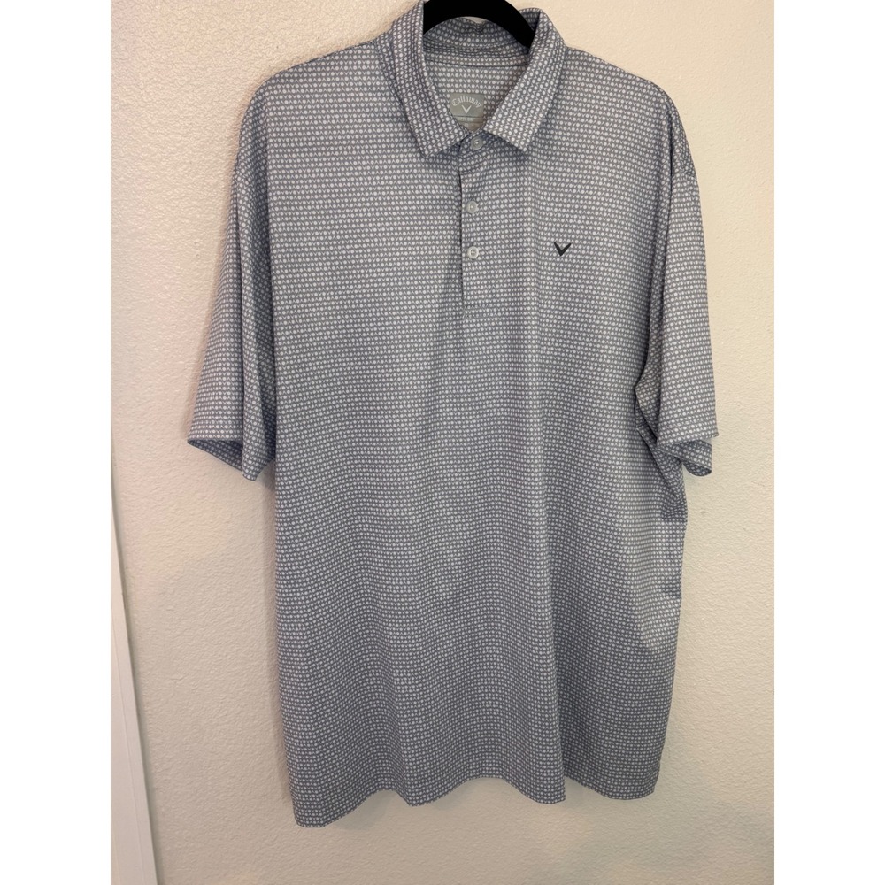 Callaway Opti-Dri Golf Polo Mens XL Light Blue White Geometric Print Performance - Picture 9 of 10